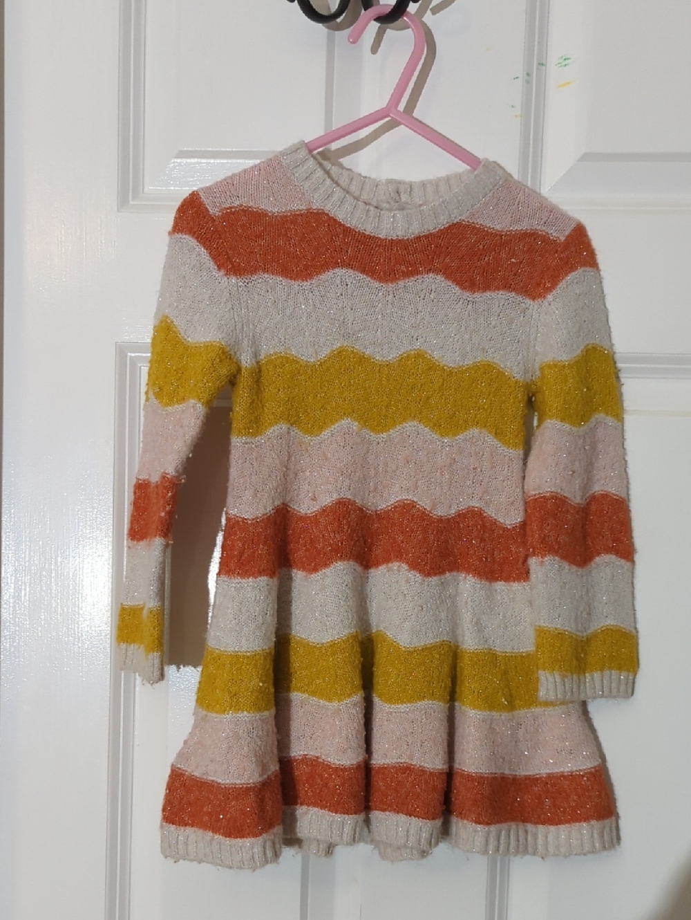 Mayoral Cream and Rust Striped Knit Dress